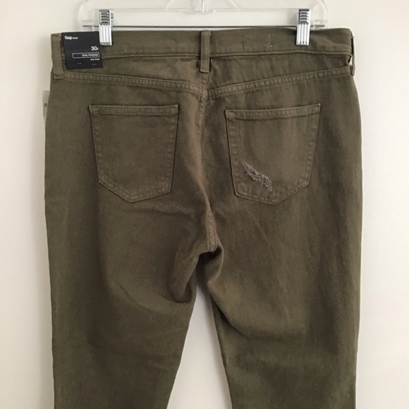 Gap girlfriend distressed cotton army olive green mid rise jeans sz 30 R - Picture 6 of 13